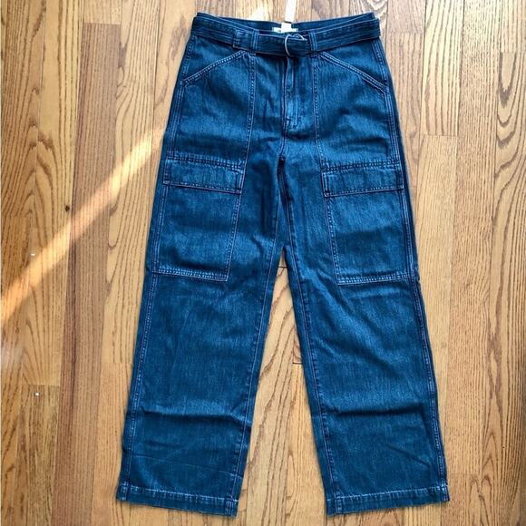 Madewell Belted Wide-Leg Cargo jeans in Marlberry Wash Denim Women’s Size 27 NWT - Picture 5 of 14